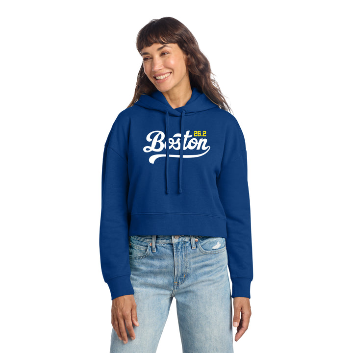Boston 26.2 - Women's Deep Royal Fleece Crop Hoodie (DT6101) (HBM26-13)
