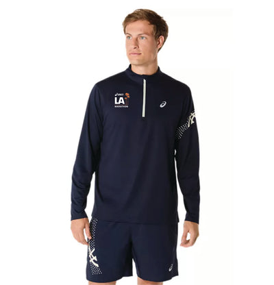 Maratón de Los Ángeles ASICS 2026 - Camiseta ASICS Icon de manga larga con media cremallera para hombre, color medianoche (2011D241) (LA26-12)