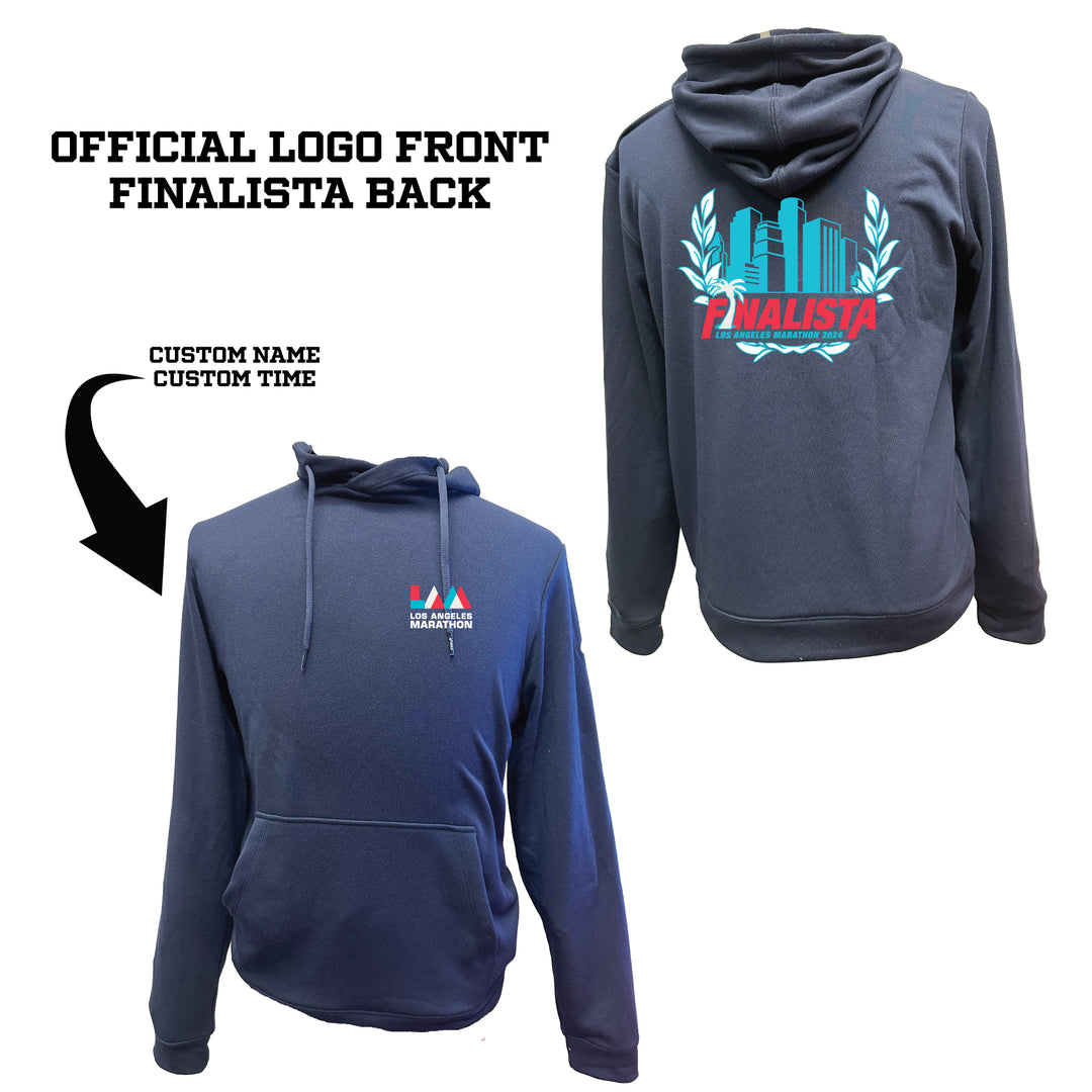 Sudadera unisex de felpa francesa azul marino con capucha oficial de finalista del Maratón de Los Ángeles 2024 (2031A617)