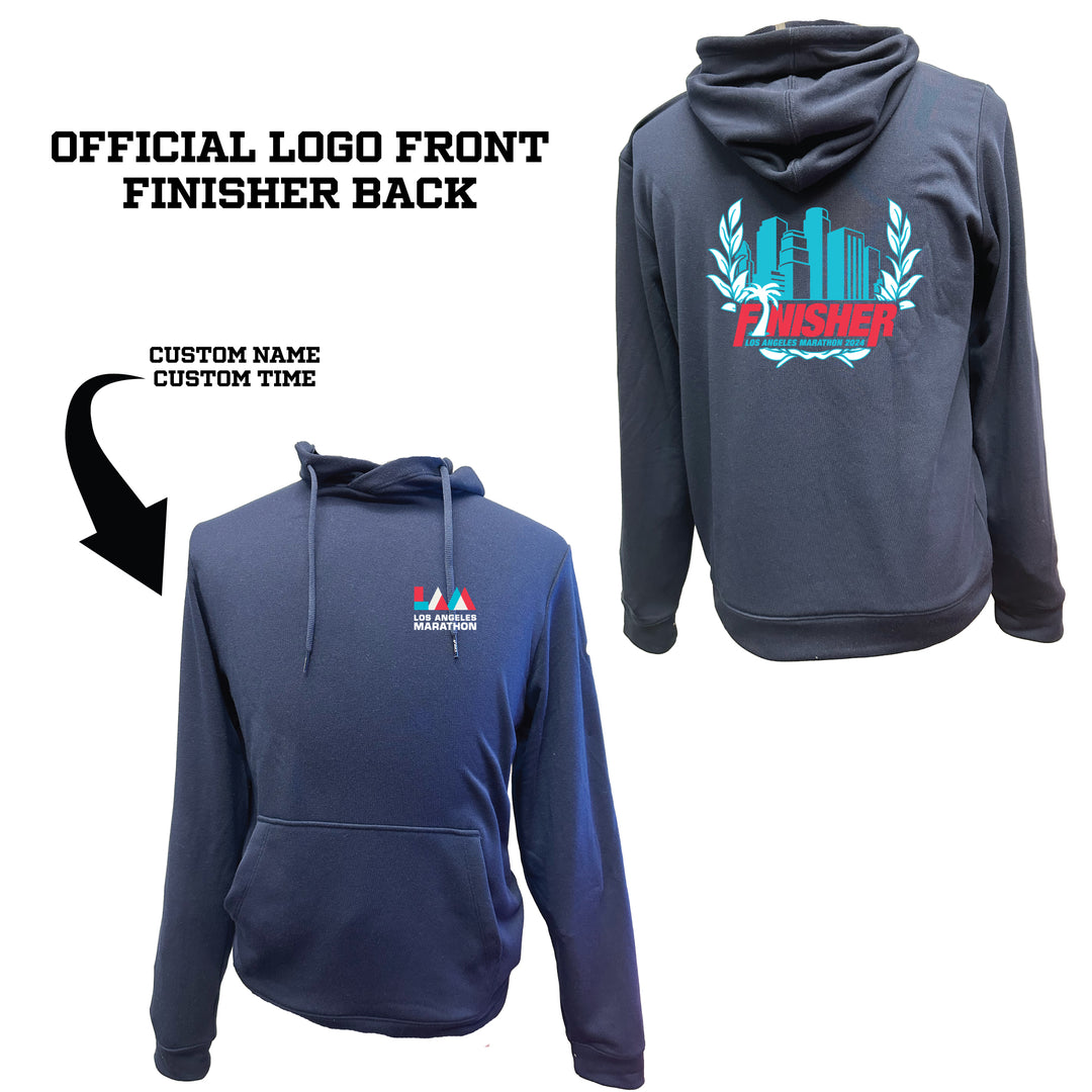 Sudadera unisex de felpa francesa azul marino con capucha oficial de finalista del Maratón de Los Ángeles 2024 (2031A617)