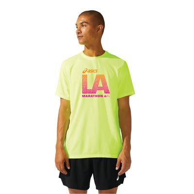 Maratón de Los Ángeles ASICS 2026 - Camiseta de manga corta ASICS Ready Set para hombre, color amarillo seguridad (2011b458) (LA26-13, LA26-14)