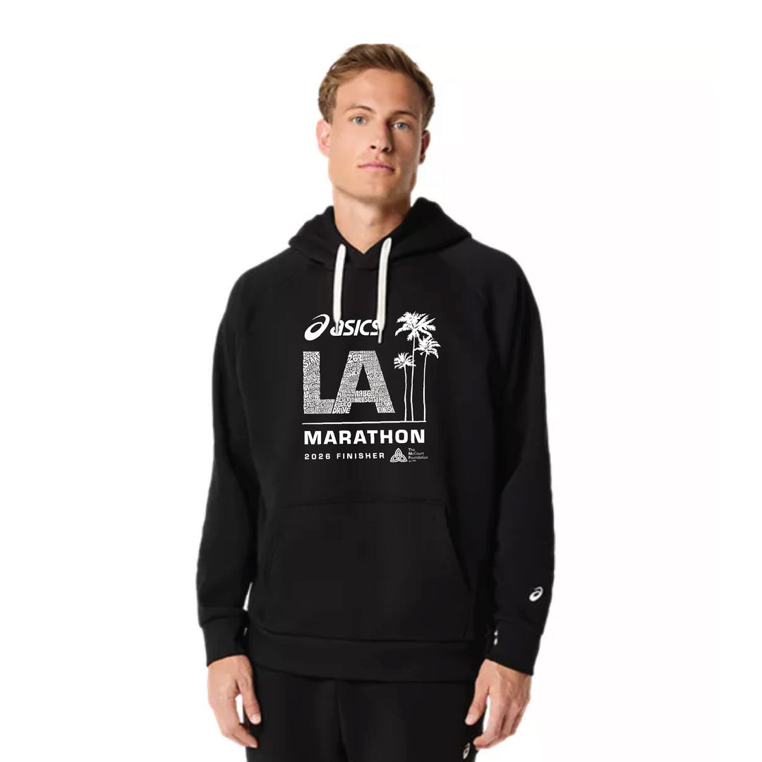 ASICS Los Angeles Marathon 2026 FINISHER - Sudadera con capucha unisex de forro polar, color negro (2031F470) (LA26-31)