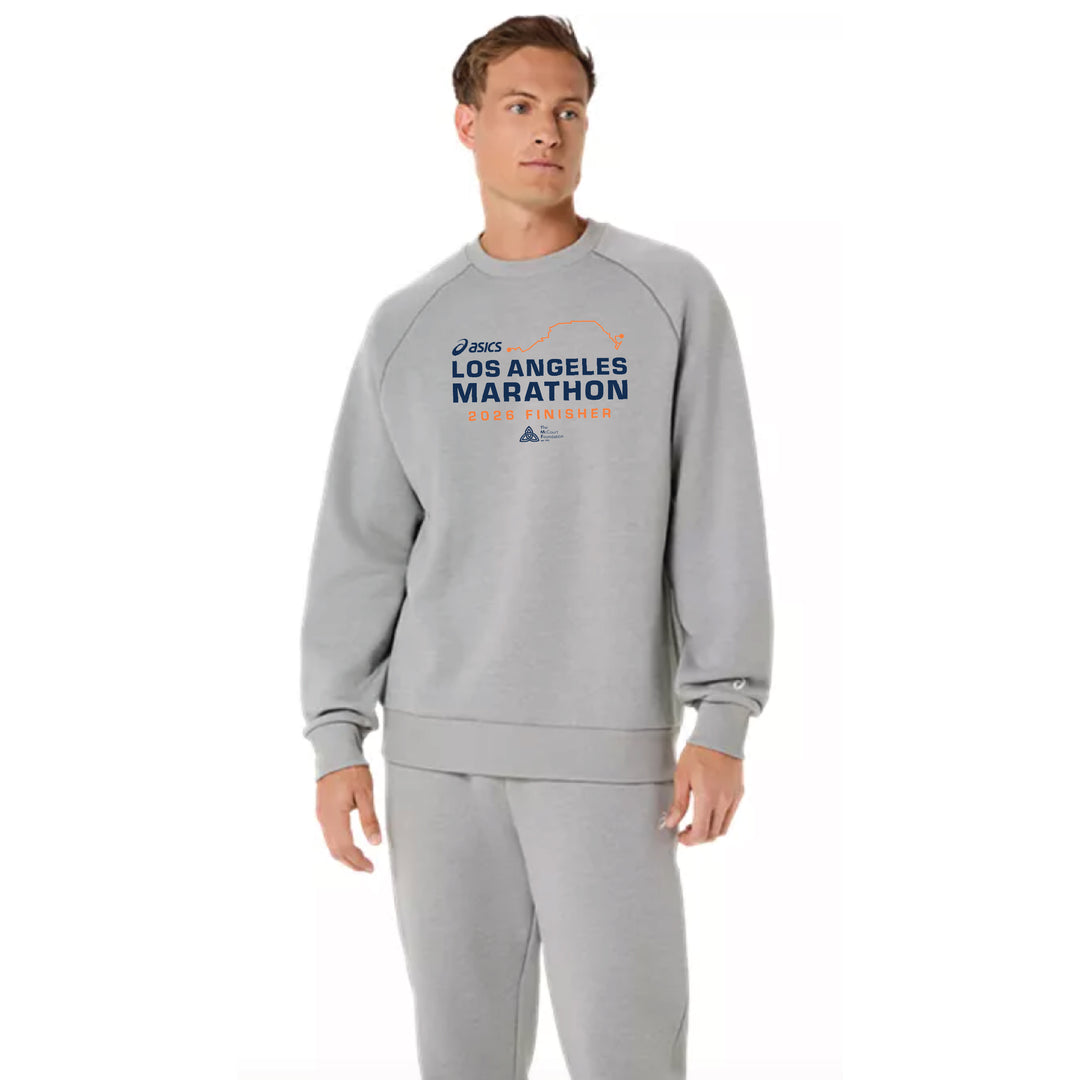 ASICS Los Angeles Marathon 2026 FINISHER - Sudadera unisex de cuello redondo de polar ASICS gris jaspeado (2031F469) (LA26-26)