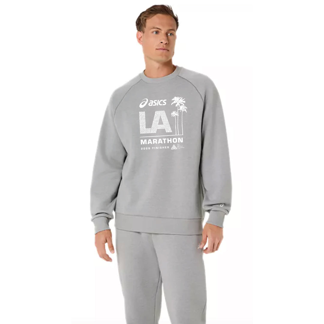 ASICS Los Angeles Marathon 2026 FINISHER - Sudadera unisex de cuello redondo de polar ASICS gris jaspeado (2031F469) (LA26-31)