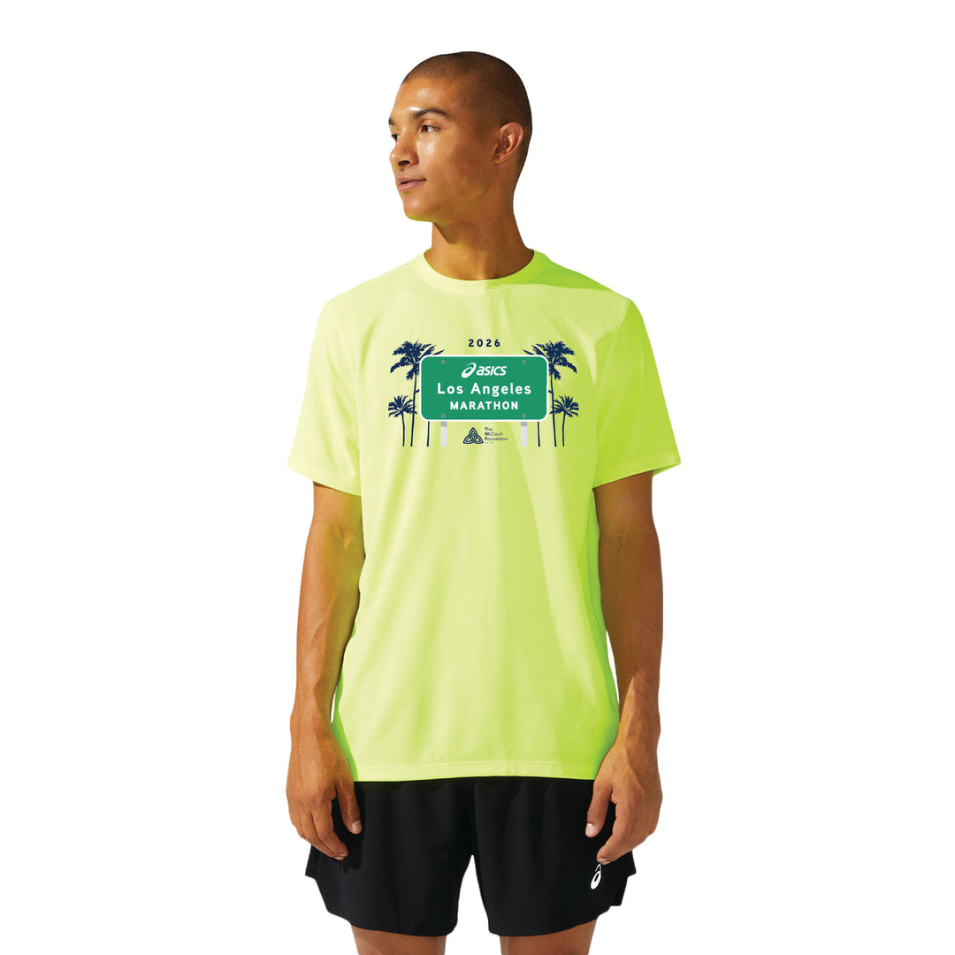 Maratón de Los Ángeles ASICS 2026 - Camiseta de manga corta ASICS Ready Set para hombre, color amarillo seguridad (2011b458) (LA26-18)