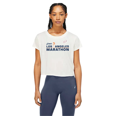 Maratón de Los Ángeles ASICS 2026 - Camiseta de manga corta Nagare de ASICS para mujer, color abedul (2012c097) (LA26-01)
