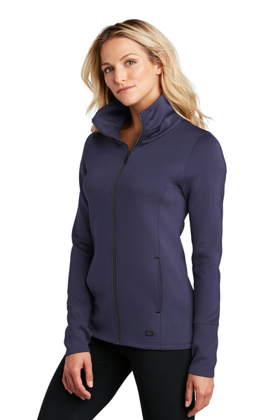 Chaqueta de rendimiento moderno con cremallera completa para damas (LOE703)
