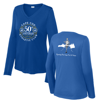 Cape Cod Athletic Club - Edición 50.º Aniversario del CCAC - Camiseta Competitor™ de manga larga con cuello en V para mujer (LST353LS)