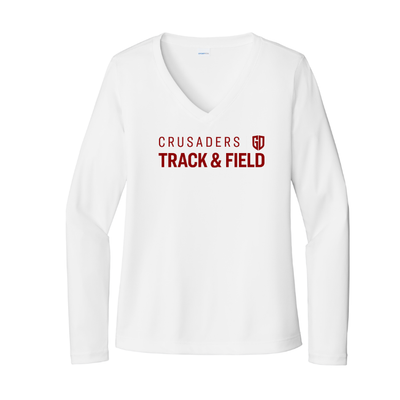 Groton Dunstable Track & Field - Camiseta larga Steeve de alto rendimiento para mujer (LST353LS) 