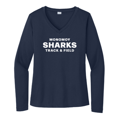 Monomoy Track and Field - Camiseta deportiva de manga larga con cuello en V para mujer (LST353LS) 