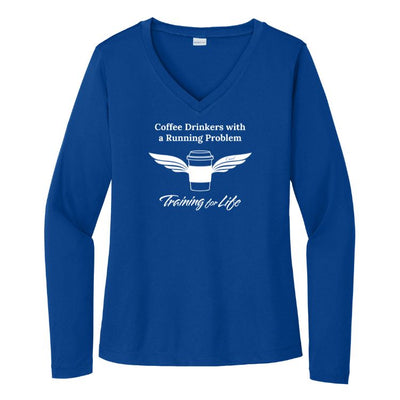 Bebedores de café con problemas de correr - Camiseta Sport-Tek® Competitor™ de manga larga con cuello en V para mujer (LST353LS)