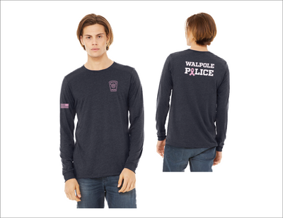 Camiseta de manga larga unisex con cuello en V para concientización sobre el cáncer de mama del Departamento de Policía de Walpole (3501CVC)