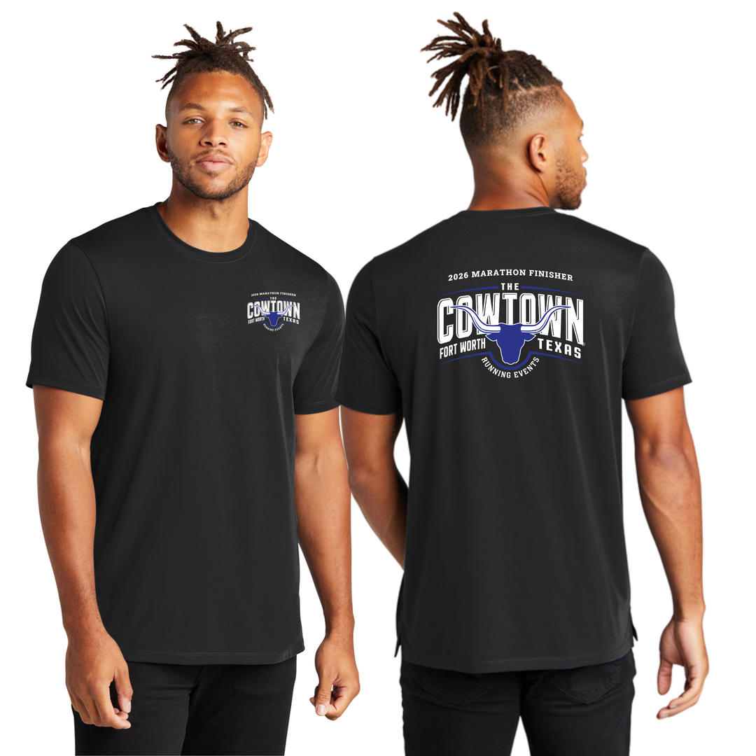 Cowtown Marathon Finisher - Camiseta de cuello redondo de jersey elástico (MM1016)