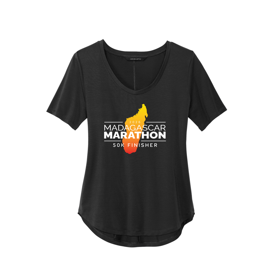 Madagascar Marathon FINISHER - Women’s Stretch Jersey Relaxed Scoop (MM1017) (Deep Black)