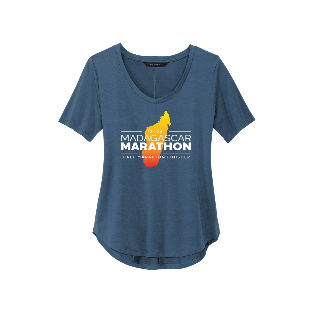Madagascar Marathon FINISHER - Women’s Stretch Jersey Relaxed Scoop (MM1017) (Insignia Blue)