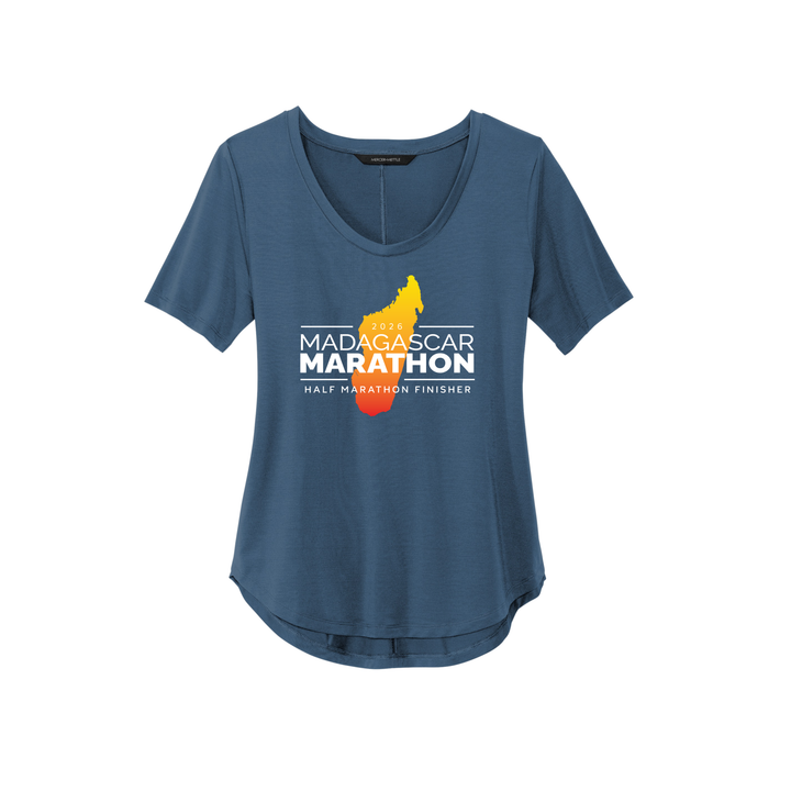 Madagascar Marathon FINISHER - Women’s Stretch Jersey Relaxed Scoop (MM1017) (Insignia Blue)