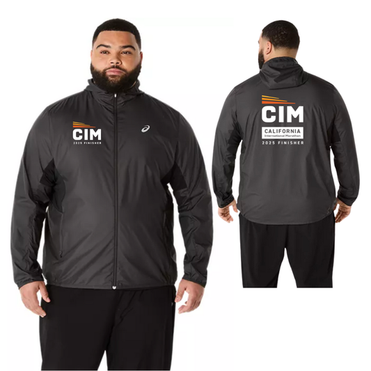 2025 California International Marathon Official Finisher - ASICS Men's Silver Jacket Black (2011D235) (LC: CIM-04, Back: CIM-02)