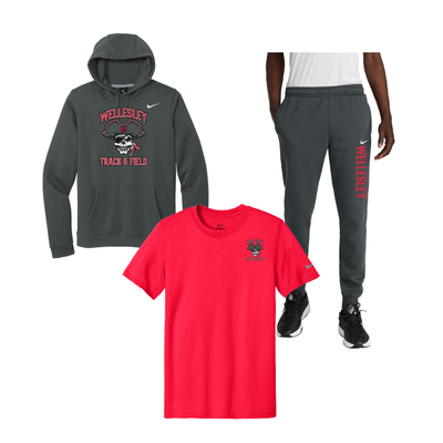 Wellesley Track & Field- Men's Team Kit - Red Nike T-Shirt (CJ1611/Anthracite, NKHM8045/Anthracite, NKDX8730/Red)