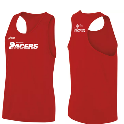 Whittier Pacers Run Club x Maratón de Los Ángeles 2026 - Camiseta sin mangas ASICS Rival II para hombre (TF3085)