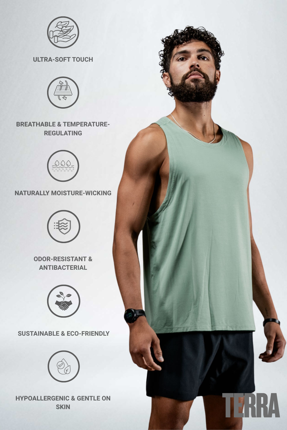 Men's Terra Recovery Tank (Low Light Olive)