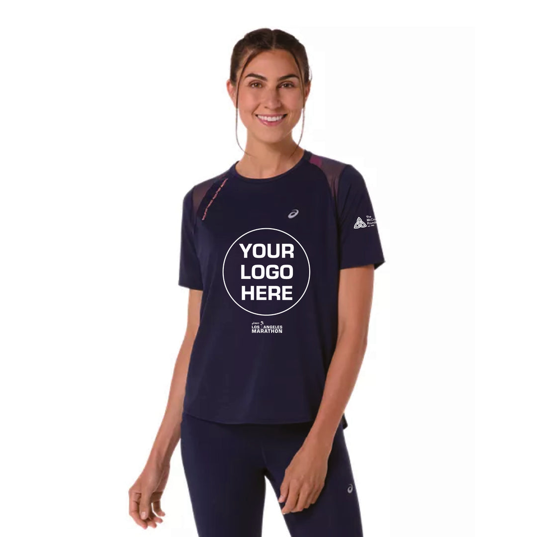 Camiseta ASICS de manga corta de carretera para mujer, color medianoche (2012D371)