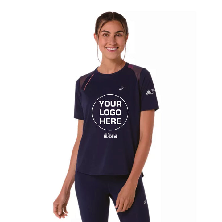 Camiseta ASICS de manga corta de carretera para mujer, color medianoche (2012D371)