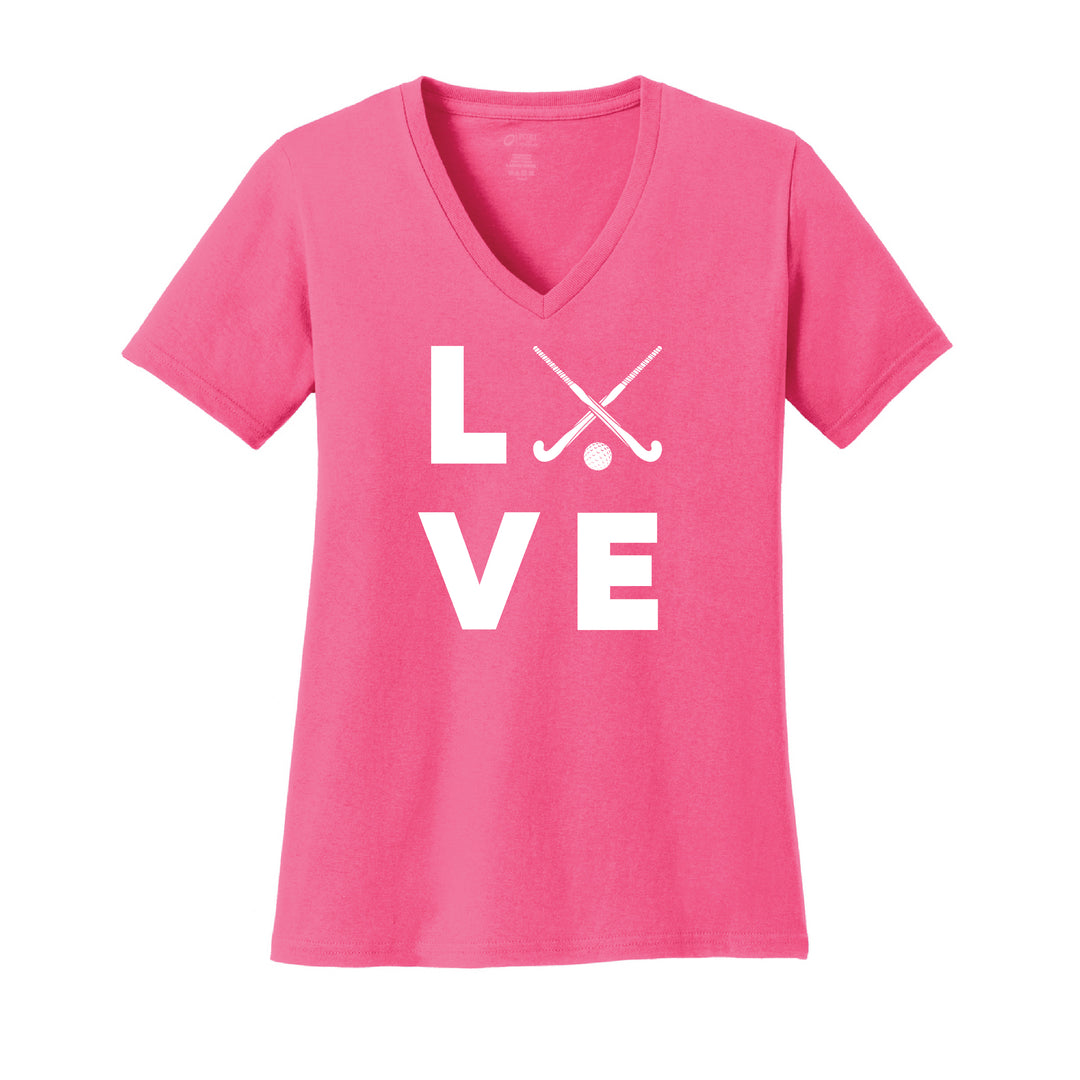 Warrior Field Hockey - Women's Core Cotton V-Neck Tee - Neon Pink (LPC54V)