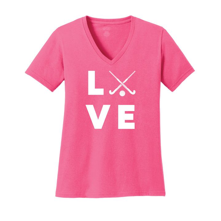 Warrior Field Hockey - Women's Core Cotton V-Neck Tee - Neon Pink (LPC54V)