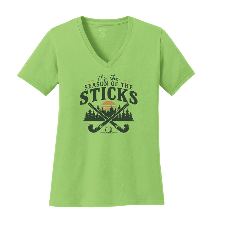 Warrior Field Hockey - Women's Core Cotton V-Neck Tee - Lime (LPC54V)