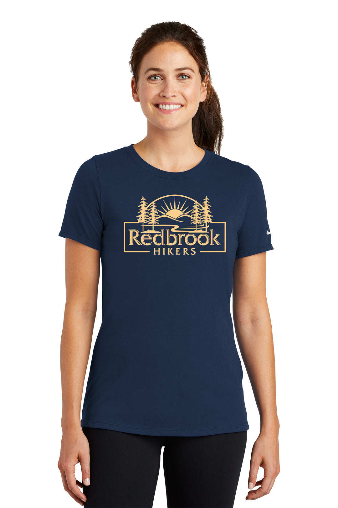 Camiseta de cuello redondo de algodón y poliéster Nike Dri FIT para mujer de Redbrook Hikers (NKBQ5234)