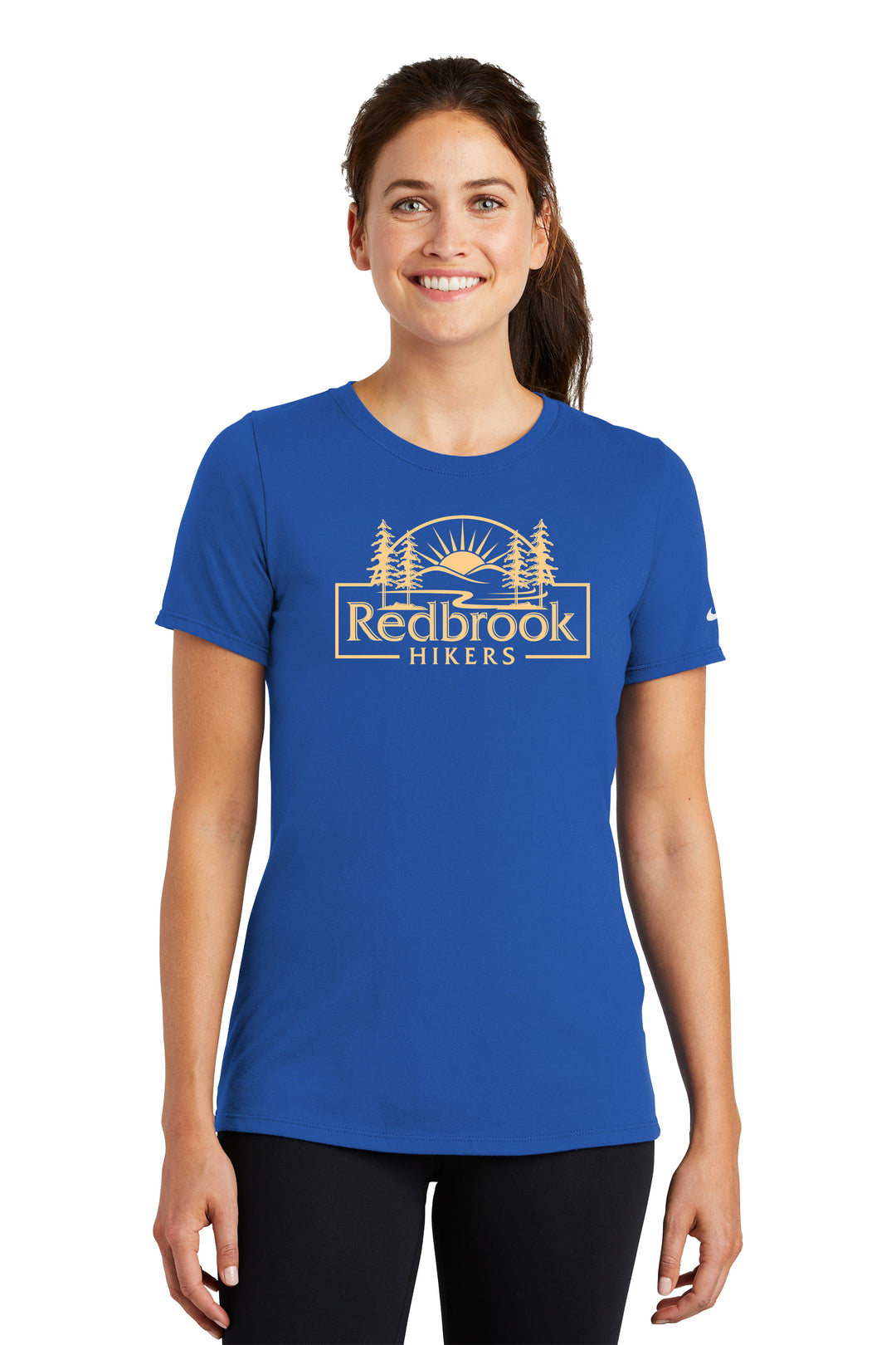 Camiseta de cuello redondo de algodón y poliéster Nike Dri FIT para mujer de Redbrook Hikers (NKBQ5234)