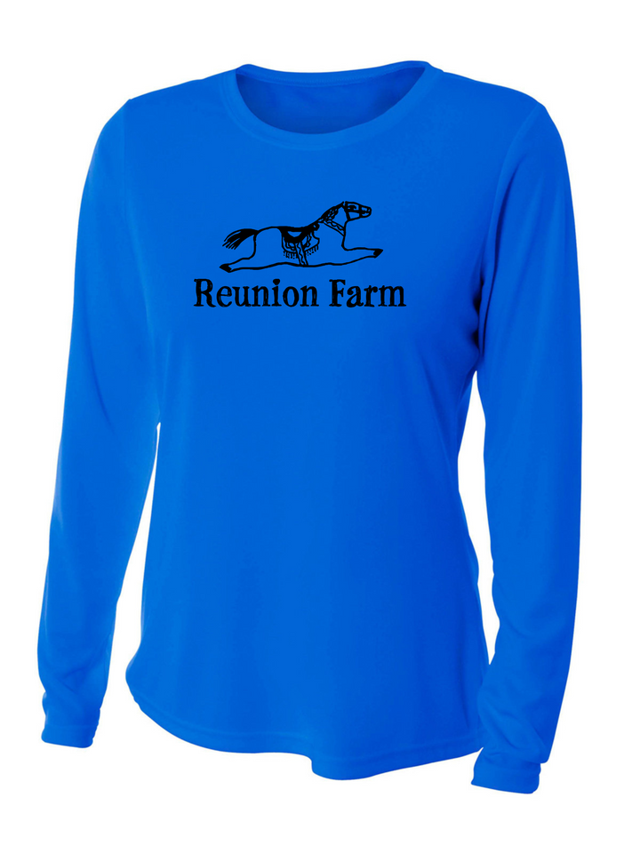 Reunion Farm - Camiseta de manga larga con cuello redondo y rendimiento refrescante para mujer (NW3002)