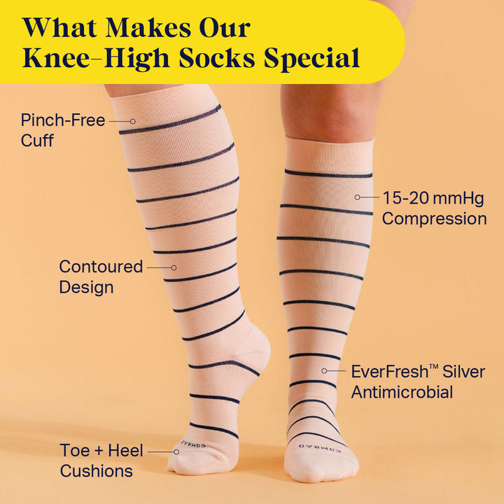 Knee-High Compression Socks - 3 Pack Stripes