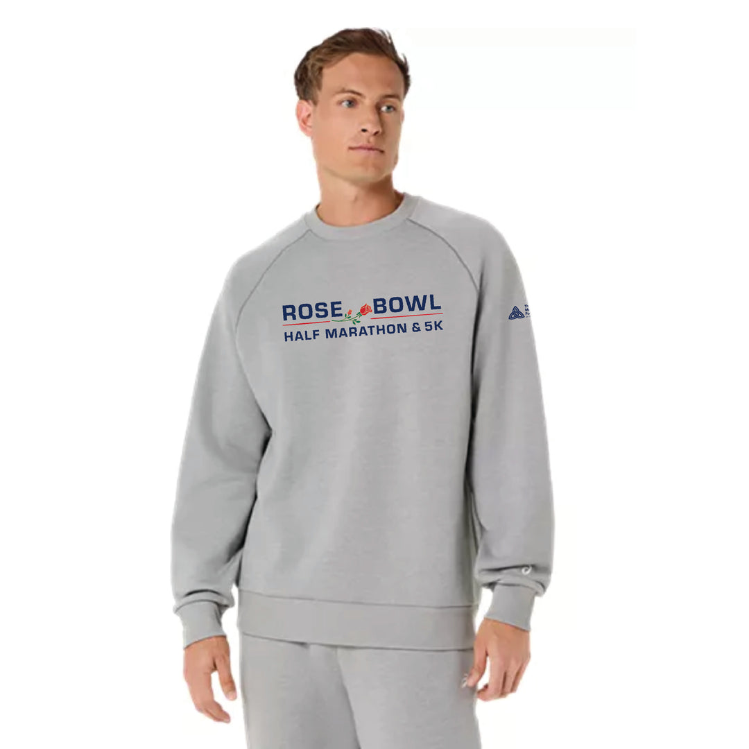 2026 Rose Bowl Half Marathon & 5K - ASICS Unisex Fleece Crewneck Sweatshirt Grey Heather (2031F469) (RB26-13)