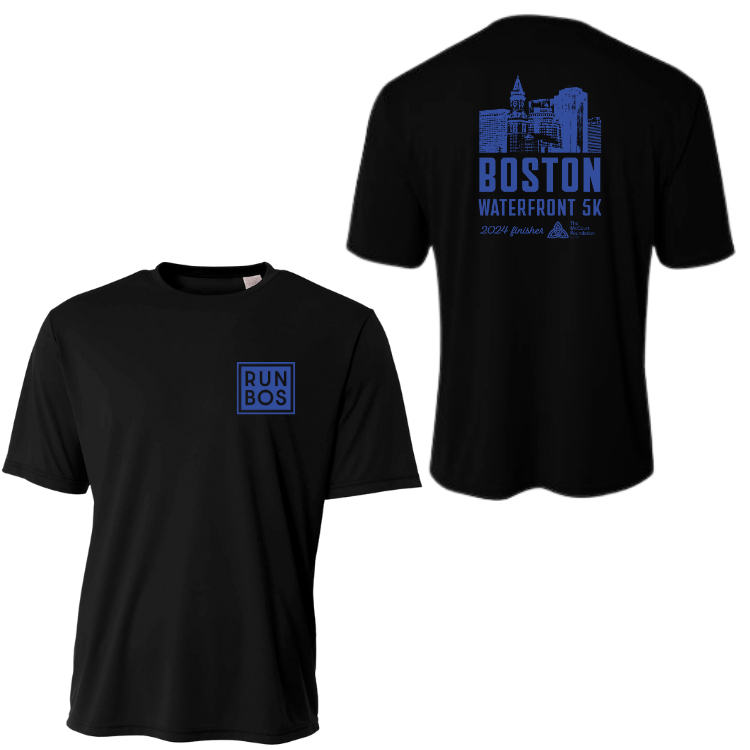 Boston Waterfront 5K Skyline Blue (W002) - Black Unisex Performance Tee (N3402)