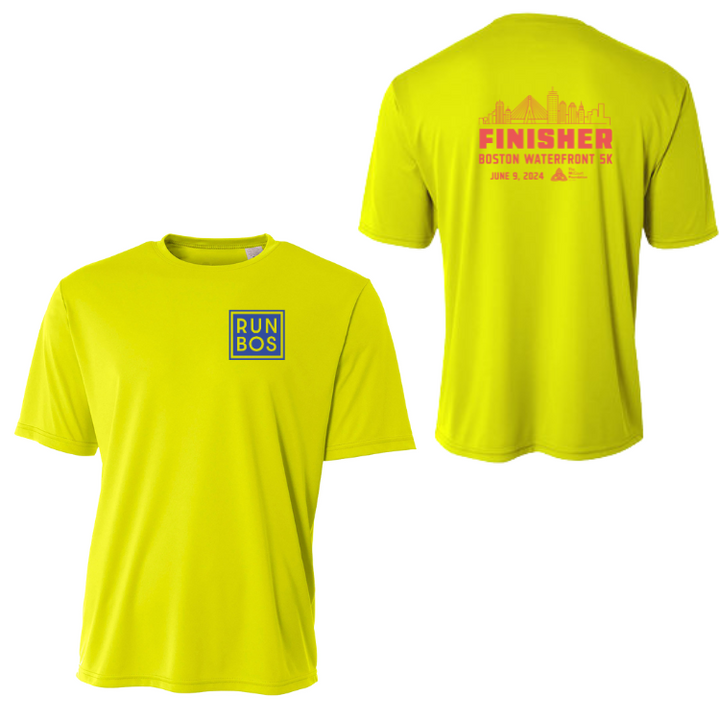 Camiseta deportiva unisex de color amarillo de seguridad con el contorno de la ciudad de Boston Waterfront 5K (W001) (N3402)