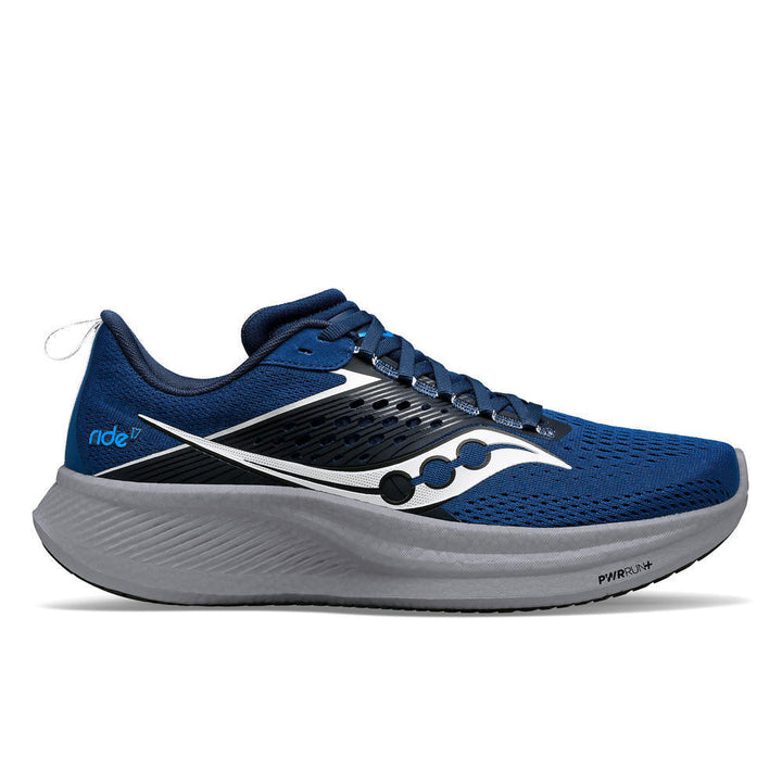 Saucony Ride 17 Wide para hombre, color azul marino y plateado (S20925-106)