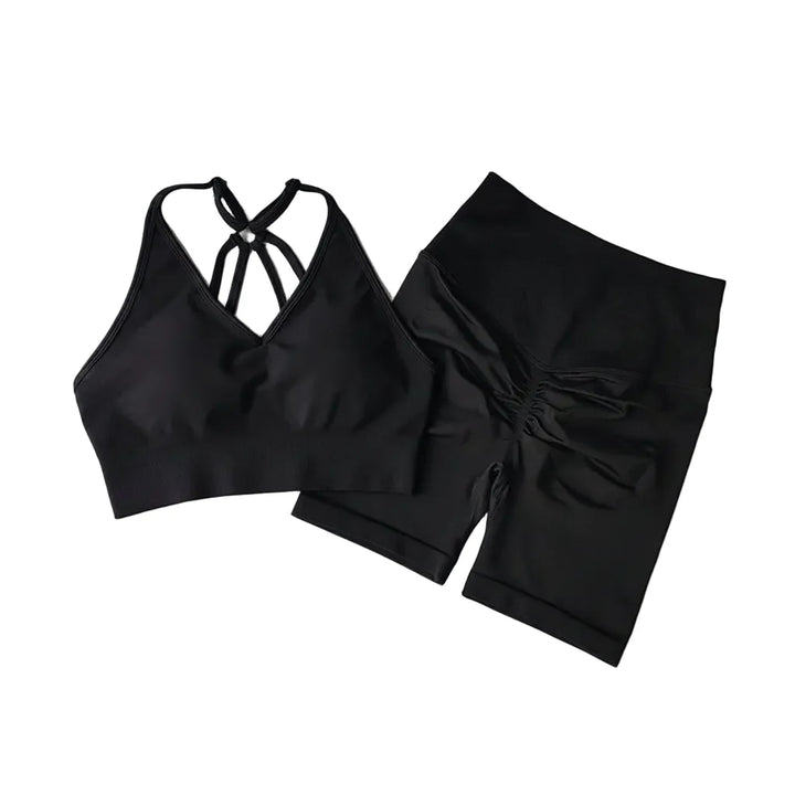 Women’s V-Back Sports Bra Set with High-Waist Shorts