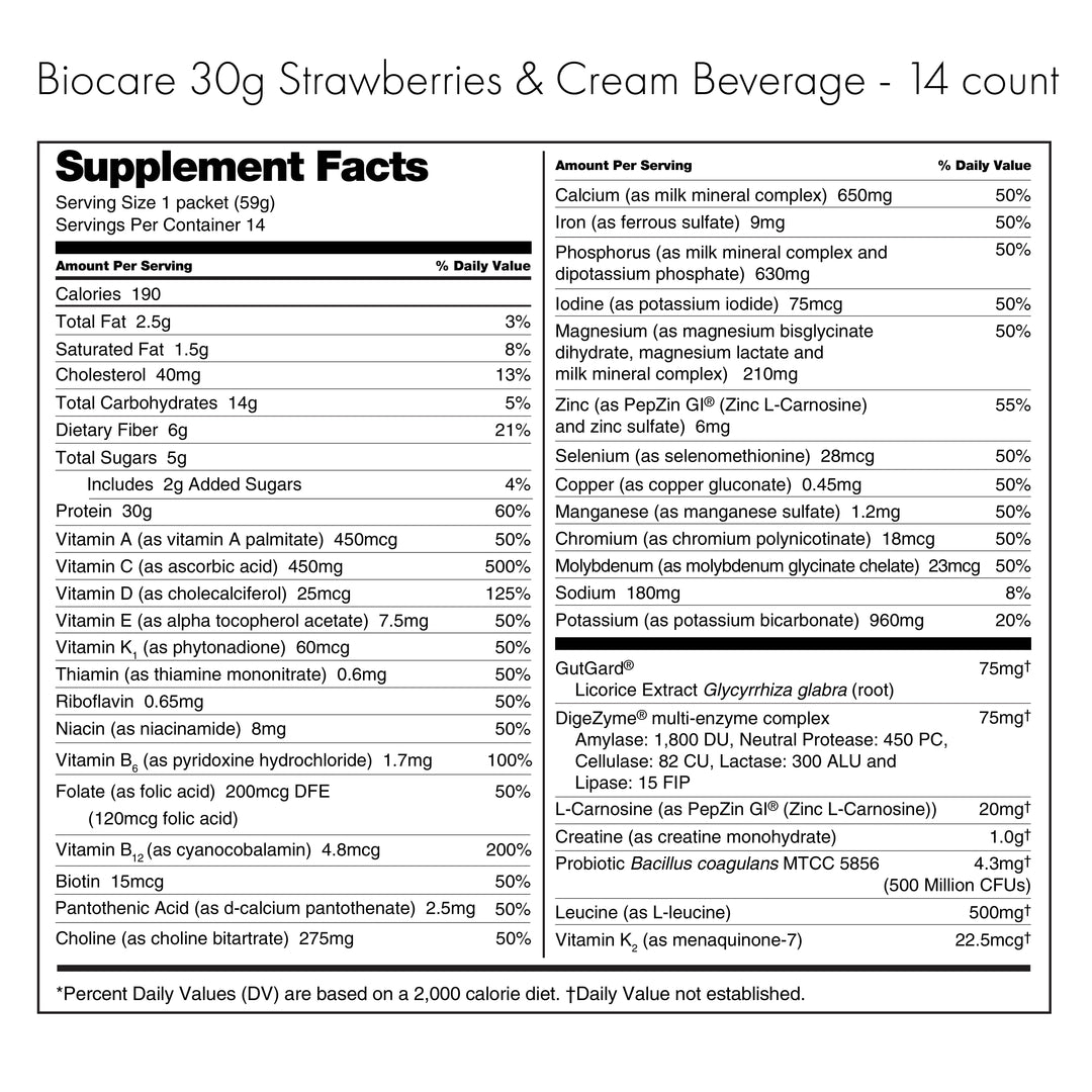 30G Protein Strawberries & Cream Biocare Dietary Beverage (14-Servings)