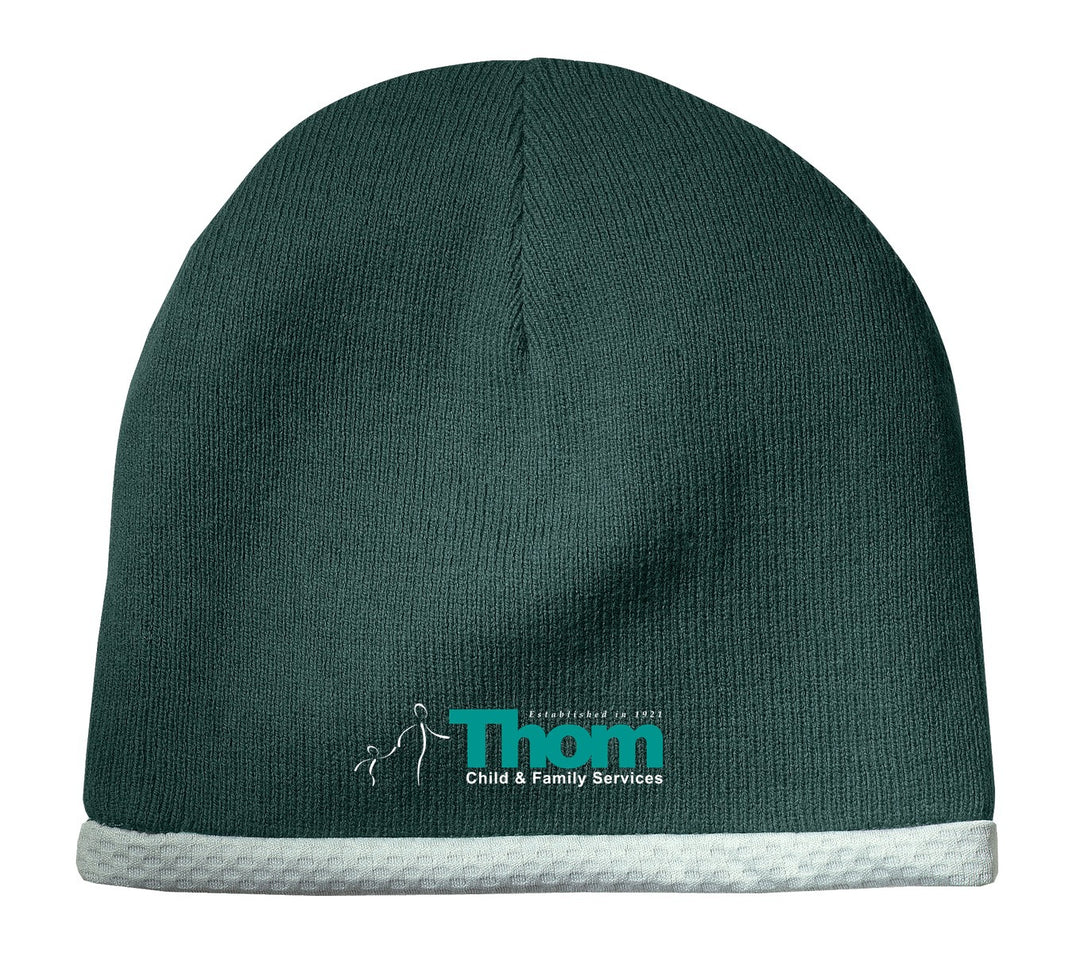 Sport-Tek Performance Knit Cap in Forest Green with Thom Child & Family Services logo