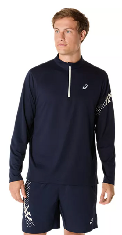 ASICS Icon - Camiseta de manga larga con media cremallera para hombre, color medianoche (2011D241)