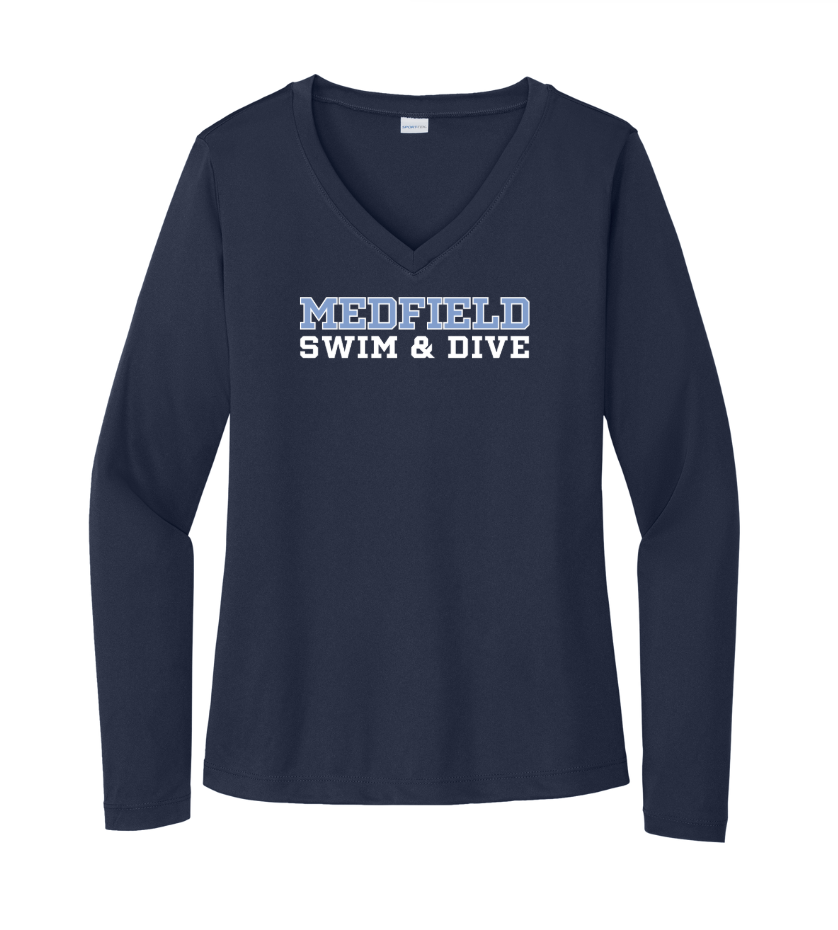 Medfield Swim & Dive - Women's Long Sleeve Performance V-Neck Tee (LST353LS)