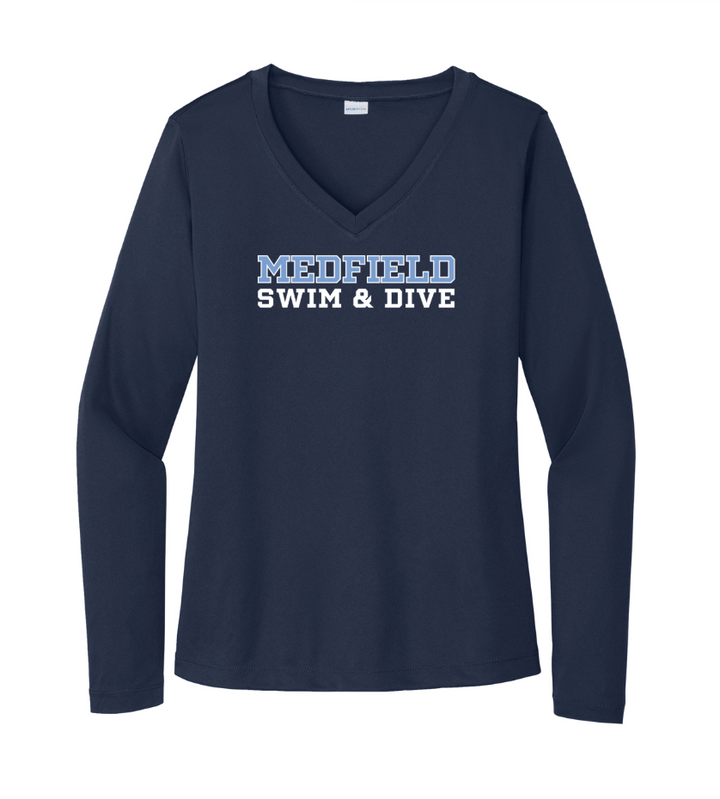 Medfield Swim & Dive - Women's Long Sleeve Performance V-Neck Tee (LST353LS)