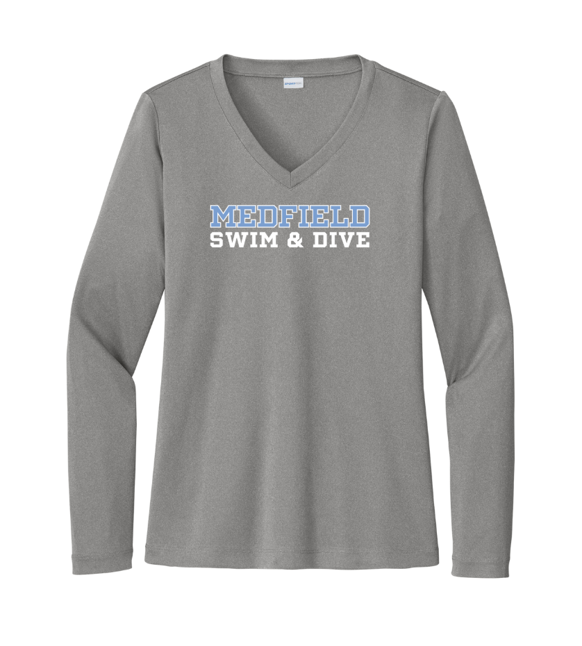 Medfield Swim & Dive - Women's Long Sleeve Performance V-Neck Tee (LST353LS)
