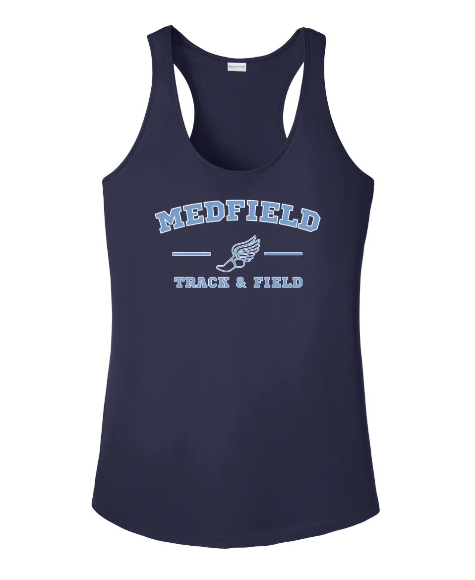 Medfield Track & Field - Camiseta de tirantes deportiva de alto rendimiento para mujer (LST356)