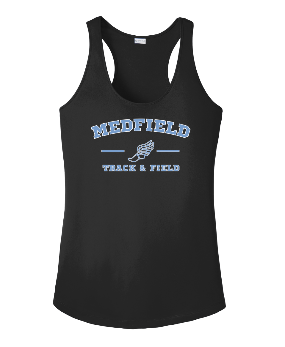 Medfield Track & Field - Camiseta de tirantes deportiva de alto rendimiento para mujer (LST356)