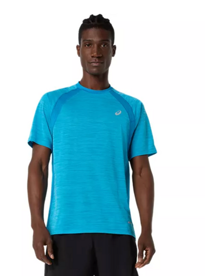 Camiseta ASICS Road SS para hombre, azul egeo (2011D453)