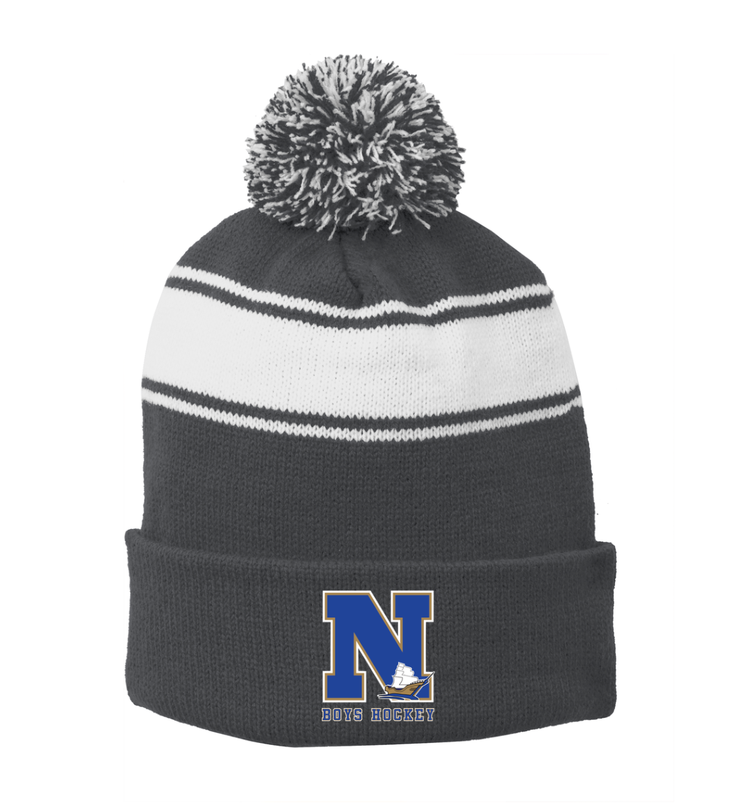 Norwell Boys Hockey - Stripe Pom Pom Beanie (STC28)