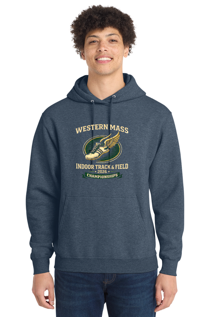 Sudadera con capucha oficial del campeonato unisex Western MA Indoor T&F 2026 (PC78H)