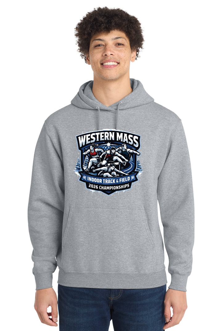 Sudadera con capucha oficial del campeonato unisex Western MA Indoor T&F 2026 (PC78H)